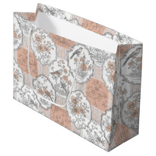 Vintage Bird Blossom Toile Streifen (3) Große Geschenktüte