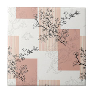 Vintage Bird Blossom Toile Streifen (4) Fliese