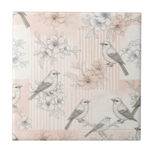 Vintage Bird Blossom Toile Streifen (6) Fliese