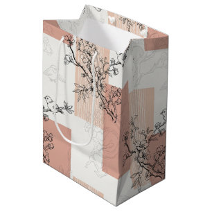 Vintage Bird Blossom Toile Streifen (6) Mittlere Geschenktüte