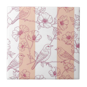 Vintage Bird Blossom Toile Streifen (9) Fliese
