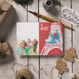 Vintage Bird Eiffel Tower Foto Weihnachtskarte Feiertagskarte