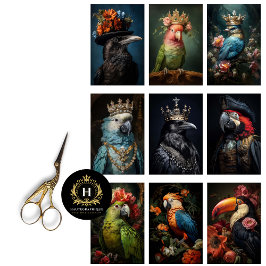 Vintage Bird Gothic Raven King Crown Decoupage Seidenpapier