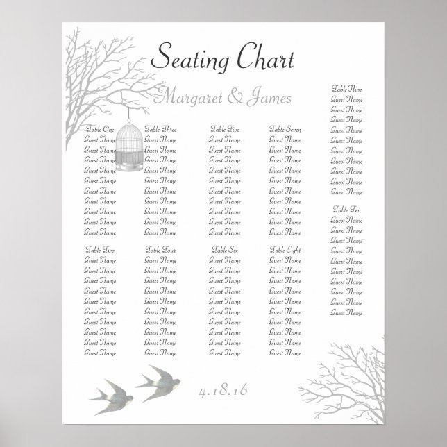 Vintage Birdcage Bare Branch Schlucken Sitzplan Poster (Vorne)