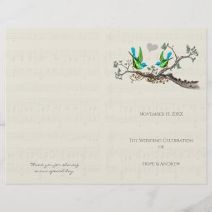 Vintage Birds Blue & Green Wedding Programme