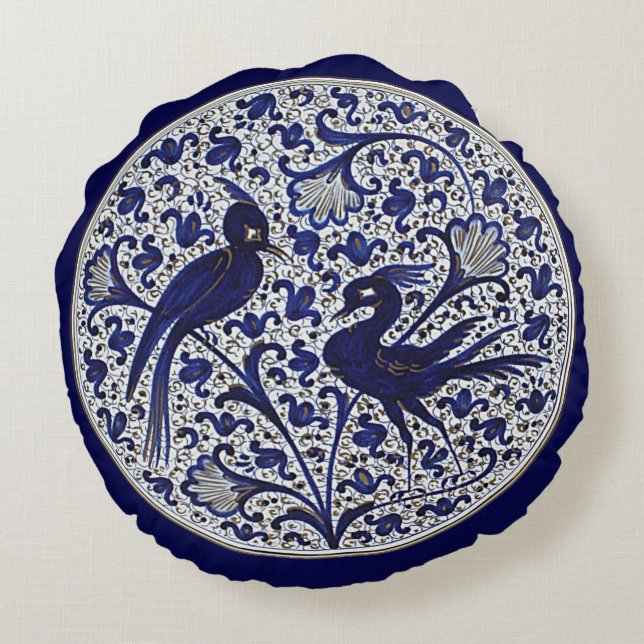 Vintage Birds im italienischen Stil Rundes Kissen (Rückseite)