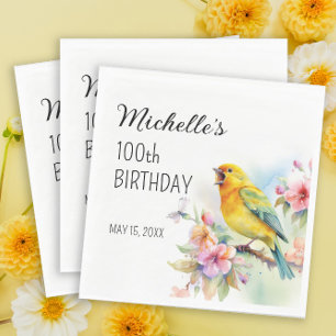 Vintage Birds Kanarienvögel Blumen 100. Geburtstag Serviette
