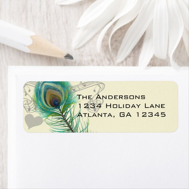 Vintage Birds Musical Peacock Feather Address (Insitu)