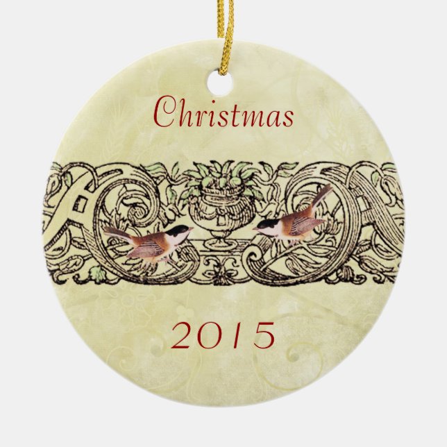 Vintage Birds Weihnachtsbäume Foto Ornament (Vorne)