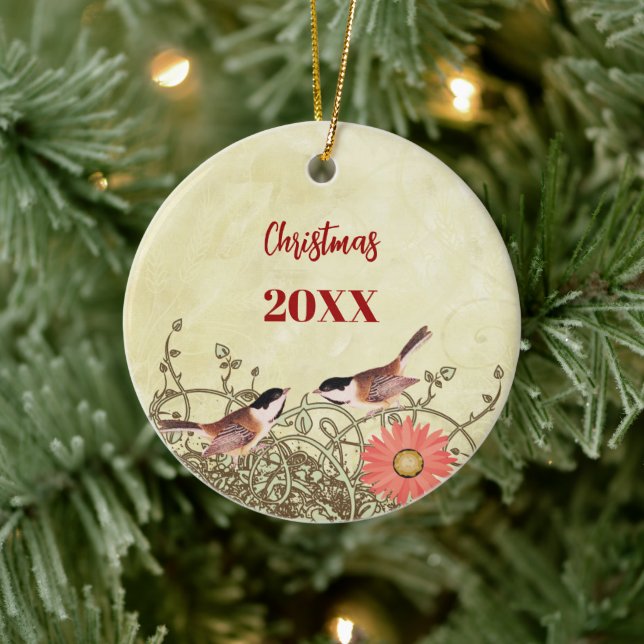 Vintage Birds Weihnachtsbäume Foto Ornament (Baum)