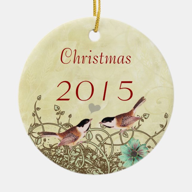 Vintage Birds Weihnachtsbäume Foto Ornament (Vorne)
