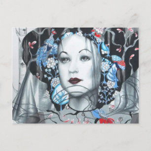 Vintage-Birkenbäume-Pfau-Kunstpostkarte Postkarte