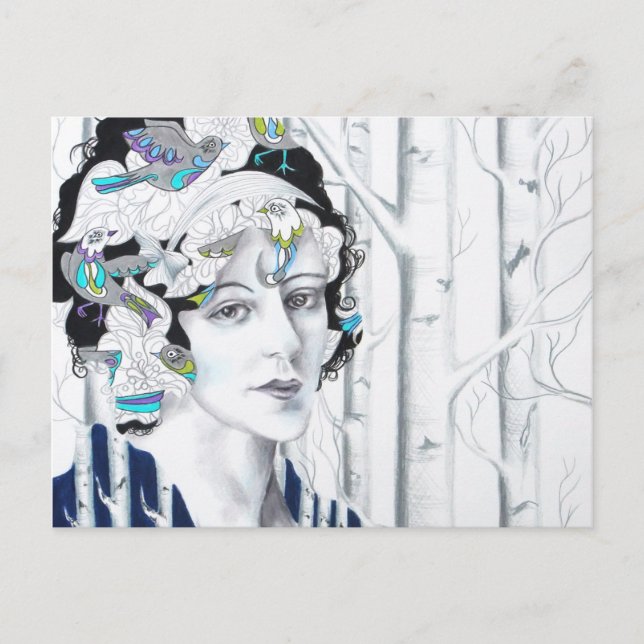 Vintage Birkenbaumvögel Postkarte (Vorderseite)