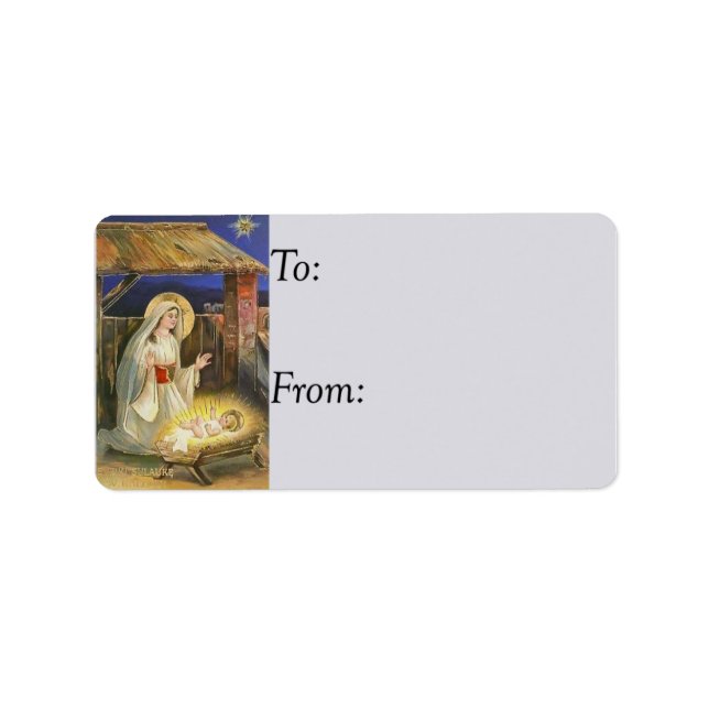 Vintage Birth of Jesus Gift Tag Adressaufkleber (Vorne)