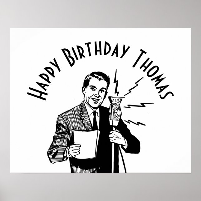 Vintage Birthday Radio Announcer Poster (Vorne)