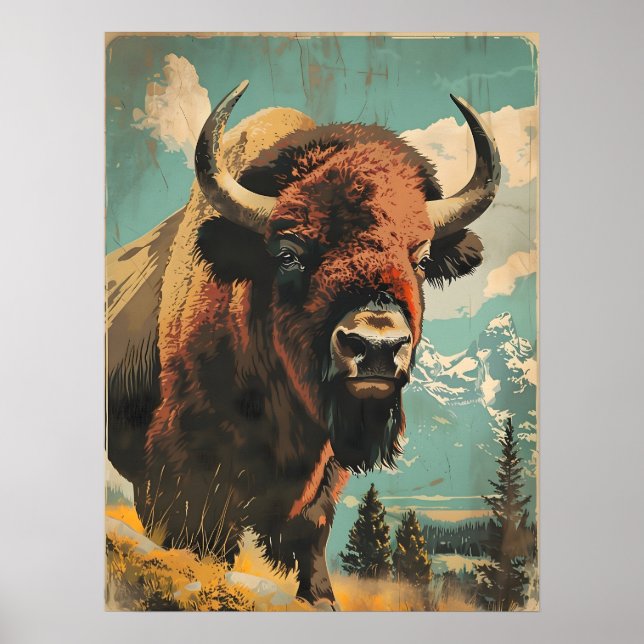 Vintage Bison-Illustration Poster (Vorne)