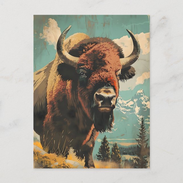 Vintage Bison-Illustration Postkarte (Vorderseite)
