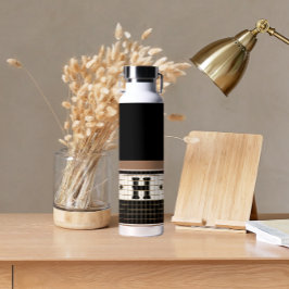 Vintage Bistro Tile Black und Gold Monogram Trinkflasche