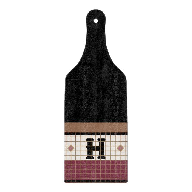 Vintage Bistro-Tile-Cranbere und Goldmonogramm Schneidebrett (Vorderseite)