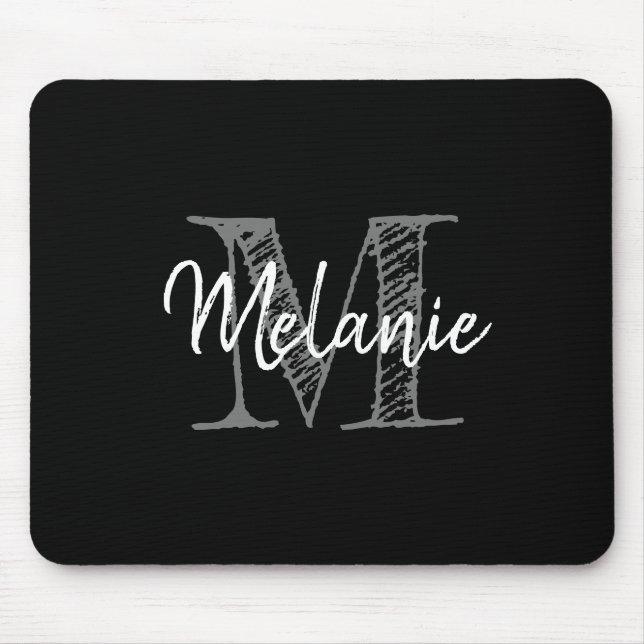 Vintage black and white typography name monogram mousepad (Vorne)