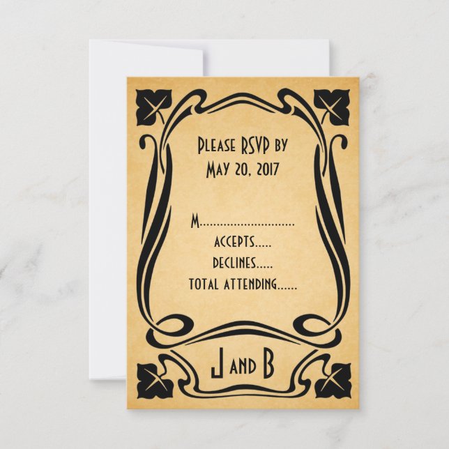 Vintage Black Art Deco Wedding RSVP Cards (Vorderseite)