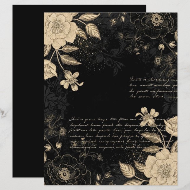 Vintage Black Beige Floral Script Scrapbook Paper (Vorne/Hinten)