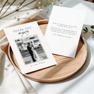 Vintage Black Bow Foto Flat Wedding Dankeskarte