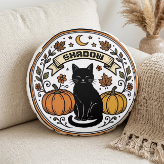Vintage Black Cat Botanicals Boho Botanicals Mond  Rundes Kissen