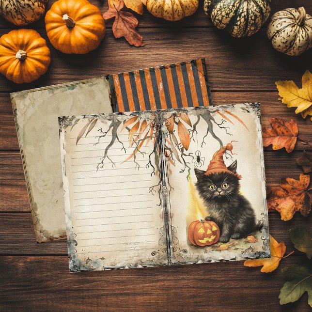 Vintage Black Cat Halloween Junk Journal-Seite (Vintage Halloween Junk Journal Page with black cat.)