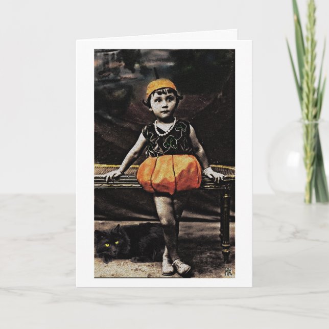 Vintage Black Cat Halloween-Karte Karte (Vorderseite)