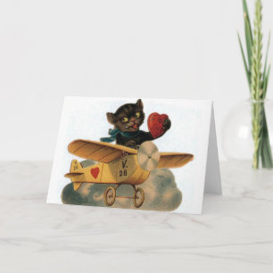 Vintage Black Cat Pilot Valentine's Day Card Feiertagskarte