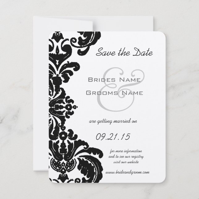 Vintage Black Damask Hochzeit Save the Date (Rückseite)