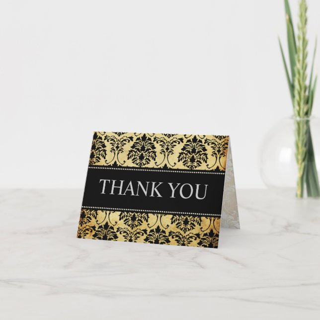 Vintage Black Damask Merci Cartes de notes (Devant)