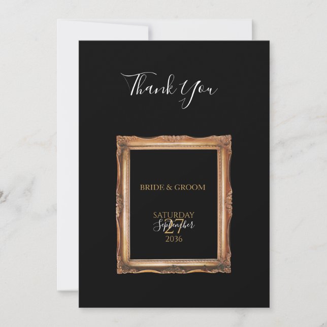 Vintage Black & Gold-Hochzeit Dankeskarte (Vorderseite)