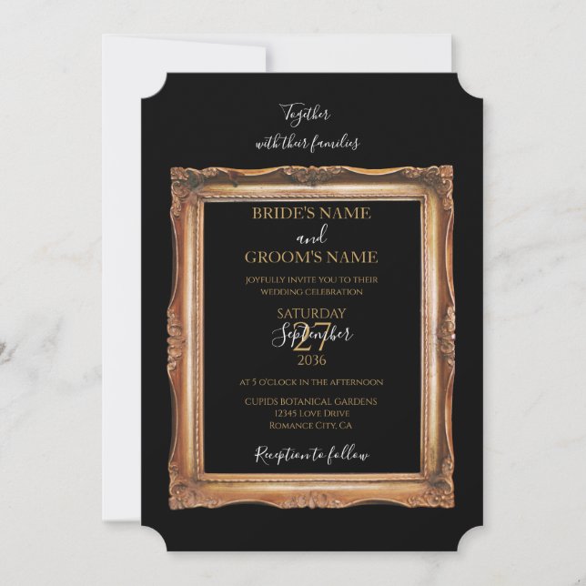 Vintage Black & Gold-Hochzeit Einladung (Vorderseite)