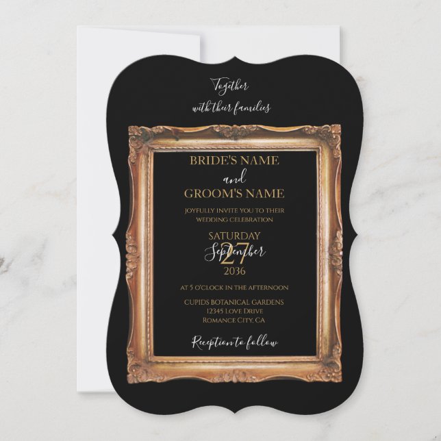 Vintage Black & Gold-Hochzeit Einladung (Vorderseite)