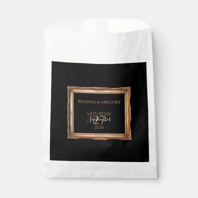 Vintage Black & Gold-Hochzeit Geschenktütchen (Vorderseite)