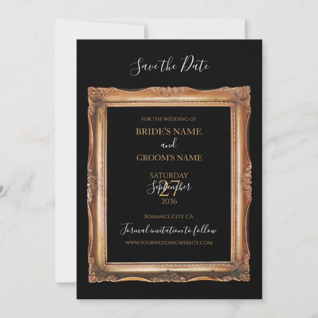 Vintage Black & Gold-Hochzeit Save The Date (Vorderseite)