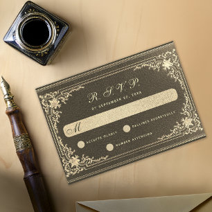 Vintage Black Gold Wedding Elegante Kalligraphie RSVP Karte