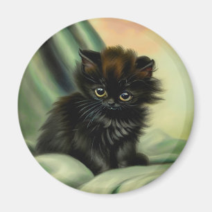Vintage Black Kitten Illustration Magnet