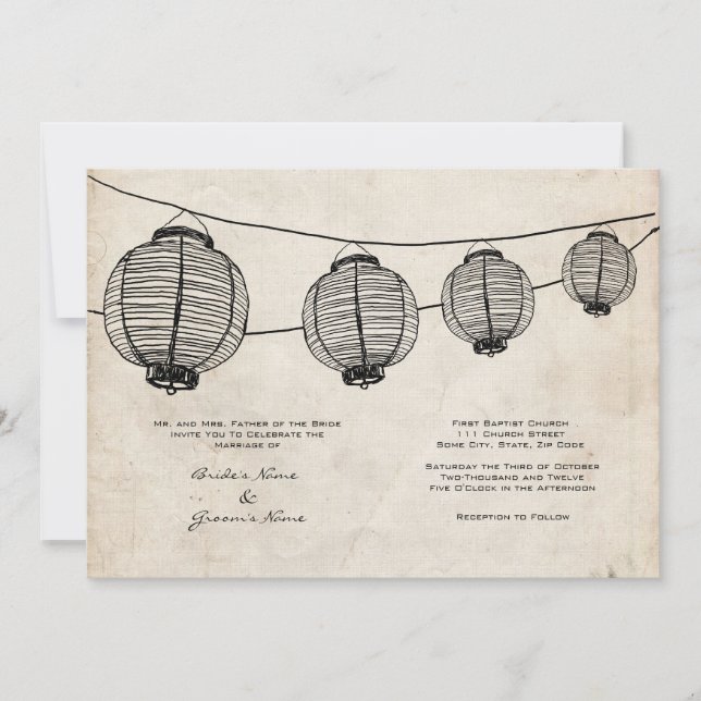 Vintage Black Lanterns Hochzeitsreise Einladung (Vorderseite)