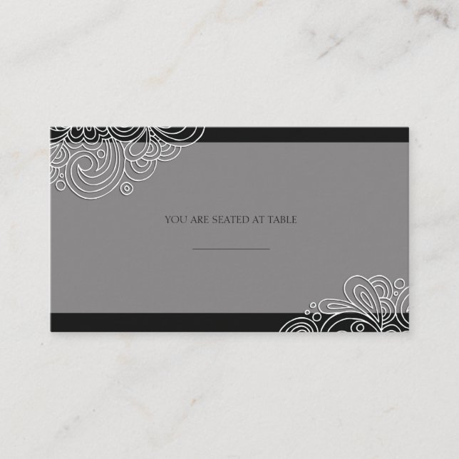 Vintage Black Swirl Wedding Placecards Platzkarte (Vorderseite)