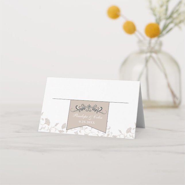 Vintage Black Tan Library Hochzeiten Platzkarten (Vorderseite)