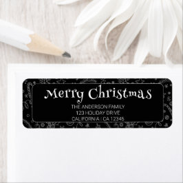 Vintage Black & White Merry Christmas Address