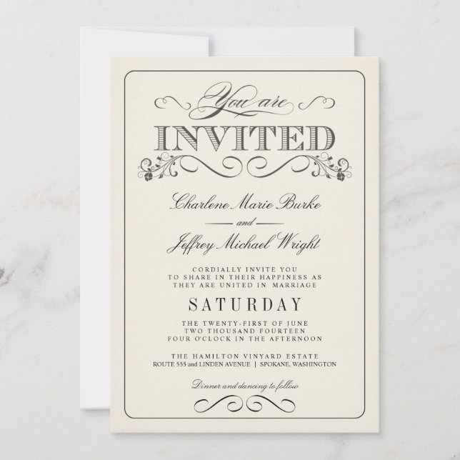 Vintage Blanc Élégant Mariage Invitations WT313 (Devant)