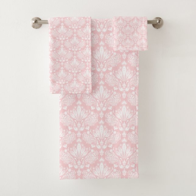 Vintage, blass-rosa Damasken Badhandtuch Set (Insitu)