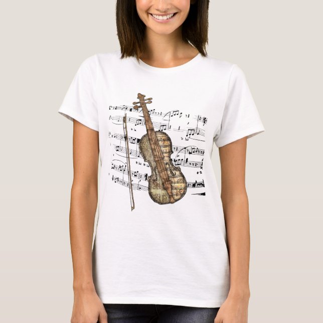 Vintage Blatt-Musik-Violine T-Shirt (Vorderseite)