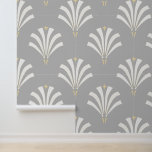 Vintage Blätter Art Deco Palmetto aus den 20er Jah Tapete<br><div class="desc">Vintager Deko der 1920er Jahre inspirierte palmetto-Blätter Fächermuster in Weiß mit bronzebarbenen Akzenten. Der Hintergrund ist mittelsilbergrau.</div>