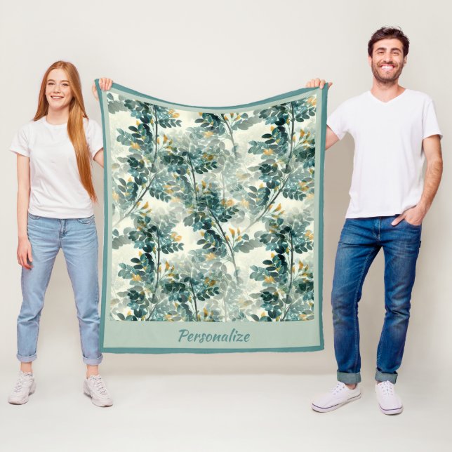 Vintage Blätter aus grünen Blättern Fleecedecke (Beispiel)