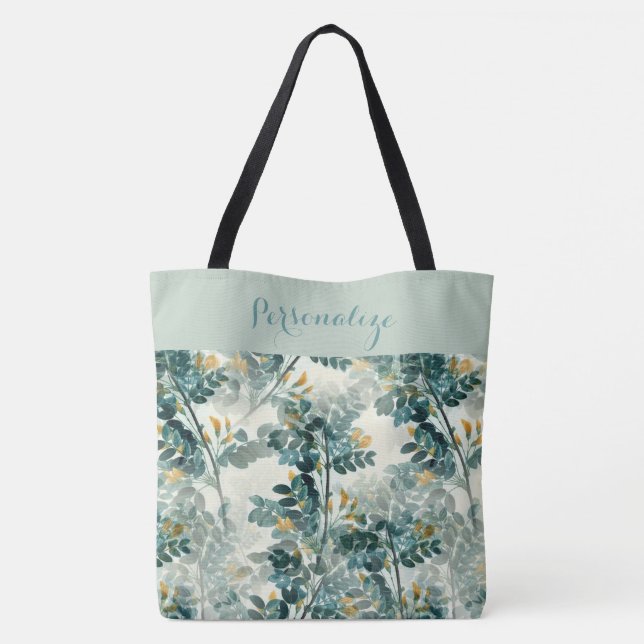Vintage Blätter aus grünen Blättern Tasche (Rückseite)